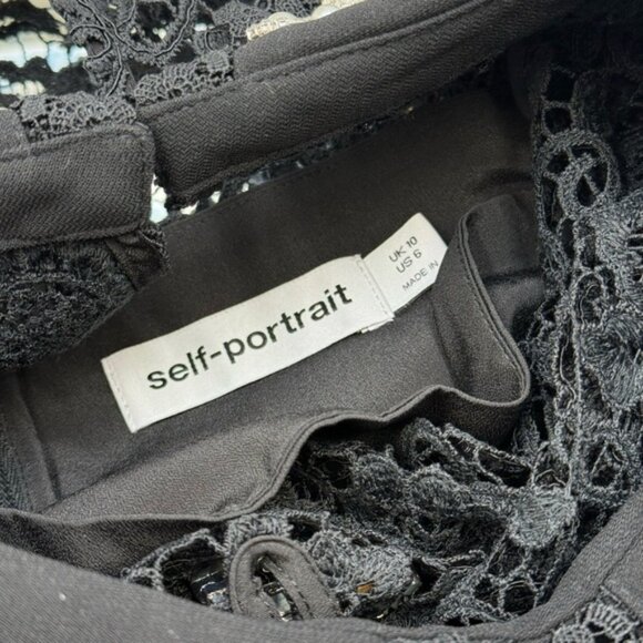🆕 SELF PORTRAIT 🧿 NWOT Black Guipure Diamante Lace Mini Dress - Sz UK 10 US 6 - Picture 14 of 15
